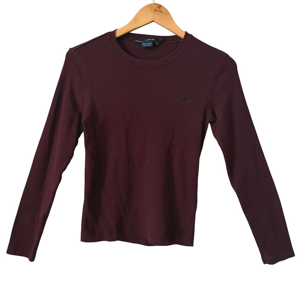 Ralph Lauren Sport Women Sz Md Burgundy Long Sleeve Cotton Top Old Money Preppy